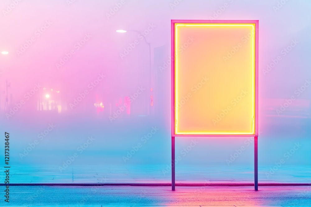 Poster minimalistic empty sign in urban setting illuminated by vibrant neon lights creates striking visual