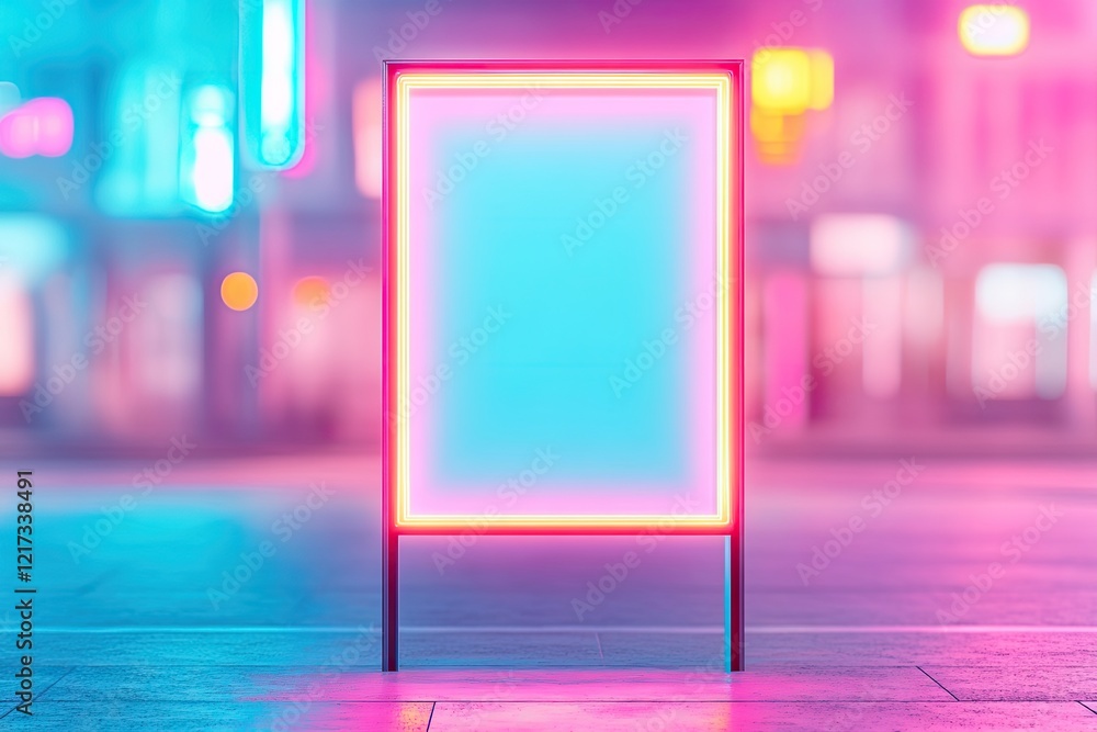 Poster minimalistic empty sign in urban setting illuminated by vibrant neon lights creates striking visual