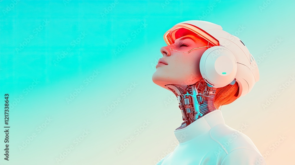 Aufkleber minimalistic portrait of person with cybernetic implants seamlessly merging with advanced technology