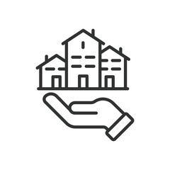 Real estate, icon in line design. Real estate, property, house, investment, homeownership, housing market, mortgage on white background vector. Real estate editable stroke icon