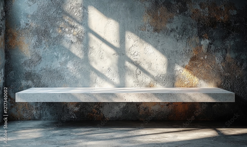 Poster a room backdrop with an empty wall in a studio setting, featuring shadow light and floor reflections