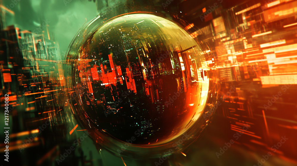 Poster abstract technology background showcases a dynamic globe representing global business and modern cit