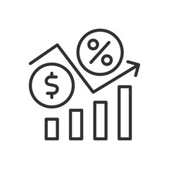 Interest rate, icon in line design. Interest rate, loan, mortgage, finance, banking, credit, percentage on white background vector. Interest rate editable stroke icon