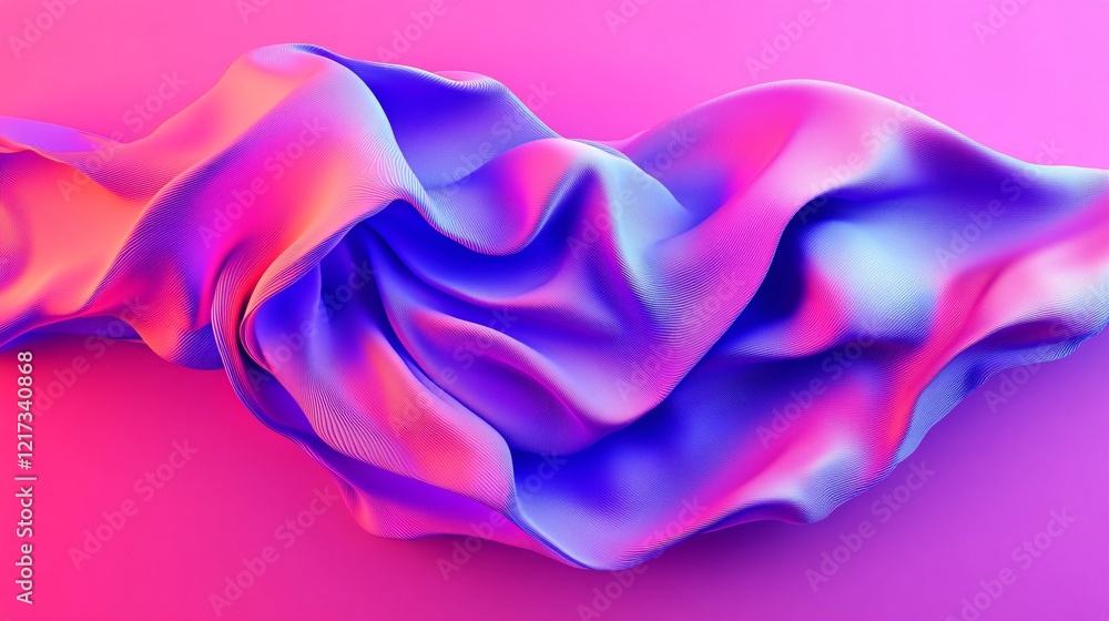 Poster a vibrant flow of fabric in hues of pink and blue, creating a mesmerizing wave-like pattern against 