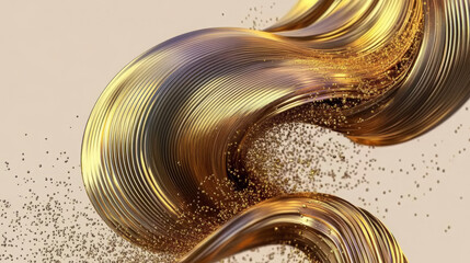 "luxurious abstract gold liquid swirl background with metallic wave texture and swirling golden particles in 3d render for stunning fluid motion design and premium art splash"