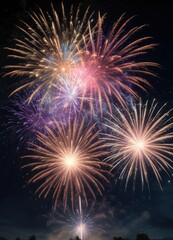 Fototapeta premium Glorious display of colorful fireworks in the sky, celebration, curtains, explosion