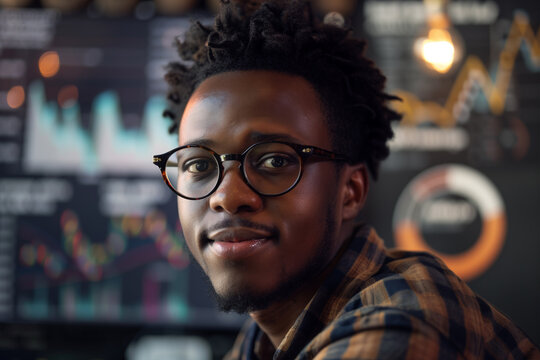 Photography of a young Jamaica investor, with his workspace in the background.