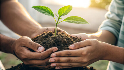 environment Earth Day In the hands of trees growing seedlings hand holding tree on nature field grass Forest conservation concept