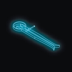 Futuristic neon glowing outside caliper measuring tool on a black background