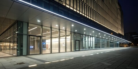 Obraz premium Glass fa?ade with modern LED lighting, urban landscape, office space