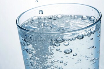 Glass container filled with carbonated water spilling over its rim, overflowing liquid, glass container, pour liquid, spill, splash