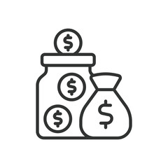 Saving, icon in line design. Saving, savings, money, financial planning, budget, saving goals, financial security on white background vector. Saving editable stroke icon