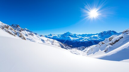 Majestic Snow Covered Mountain Peaks Under a Bright Winter Sun
