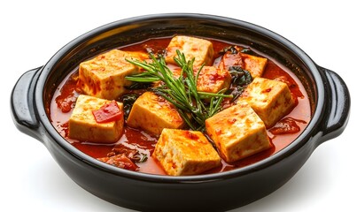Spicy Tofu Stew, Studio Shot, White Background, Recipe