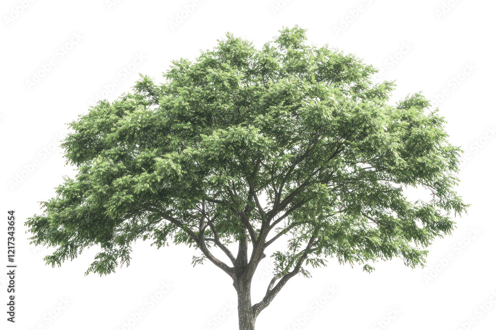 Poster a beautiful, large tree with a strong trunk and a rich array of green leaves, symbolizing solitude a