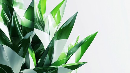 Close-up of vibrant green plant leaves with a glossy texture against a soft white background.