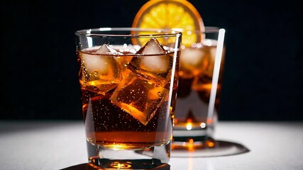 Glass of cocktail with ice and orange slice