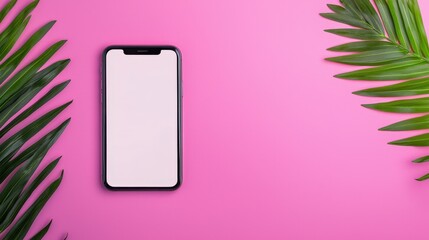 Phone with blank screen on pink background with instagram marketing tips concept and ideas