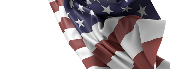 American Flag Waving in the Wind on White Background