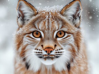 Obraz premium A close-up of a lynx in a snowy environment, showcasing its striking features.