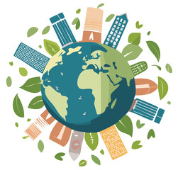 sustainable green planet earth with city