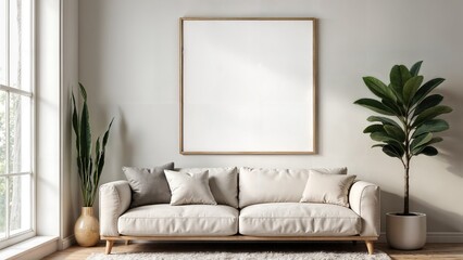 A Modern Minimalist Living Room featuring a comfortable Sofa and stylish Plants for decoration