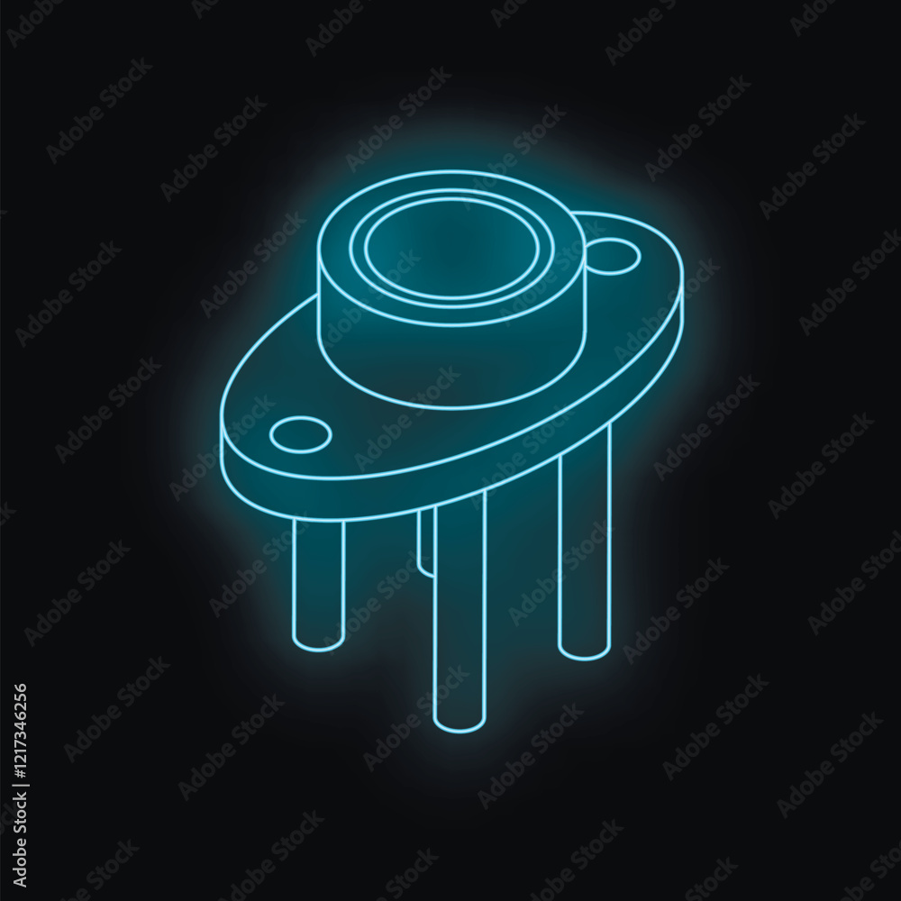Poster glowing microchip socket with four pins on dark background
