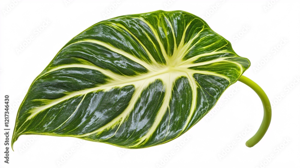 Poster a vibrant green and cream variegated leaf showcasing intricate patterns and smooth texture.