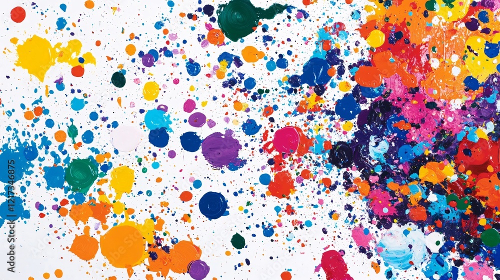 Aufkleber a vibrant explosion of color featuring splattered paint dots in assorted hues, creating an energetic