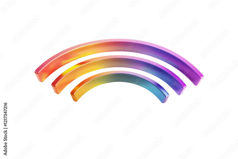 Poster a colorful 3d wi-fi icon with each band displaying a different color in a gradient spectrum, symboli