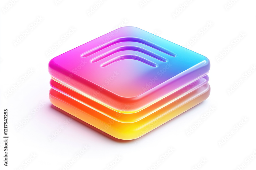 Poster a colorful 3d wi-fi icon with each band displaying a different color in a gradient spectrum, symboli