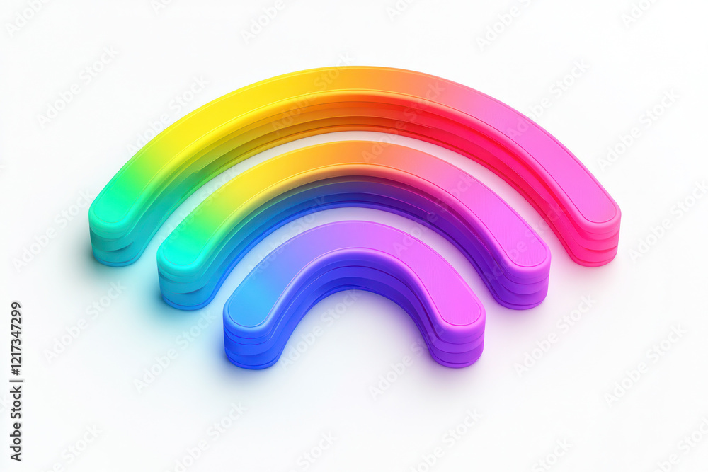 Poster a colorful 3d wi-fi icon with each band displaying a different color in a gradient spectrum, symboli