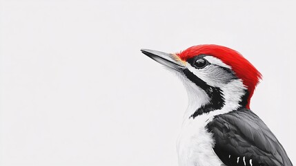 A close-up profile of a male pileated woodpecker highlighting its striking red crest and bold black and white plumage.