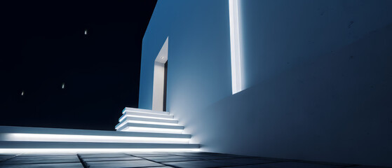 Obraz premium modern outdoor furniture, polished floors, and soft lighting