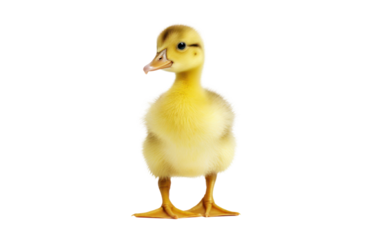 A cute yellow duckling standing on one leg, scratching its head with the other foot, showcasing its playful and curious nature.