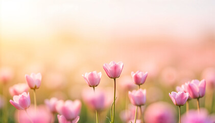 Light pink flowers, blurred sunlight background
