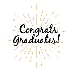 Congrats Graduates! graduation logo with black type and gold starbust background stock illustration