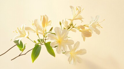 Obraz premium Delicate white flowers with soft yellow undertones set against a neutral background, exuding a serene and calm ambiance.