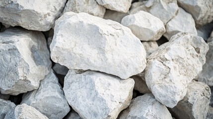 Fototapeta premium A close-up of various gray and white stones stacked together, showcasing their rugged texture and natural patterns.