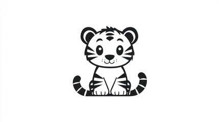 Naklejka premium Cute cartoon tiger cub sitting, white background, children's illustration