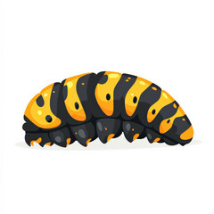 Fototapeta premium Black and yellow striped caterpillar; segmented body; isolated on white.