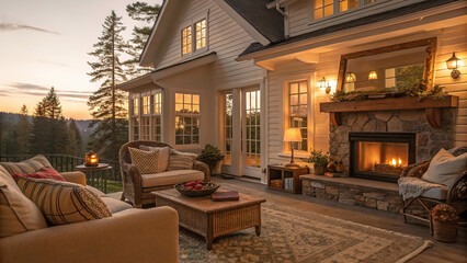 a cozy and inviting home backdrop, with warm lighting, comfortable furniture and tasteful decor, creating a welcoming atmosphere for relaxation and rest