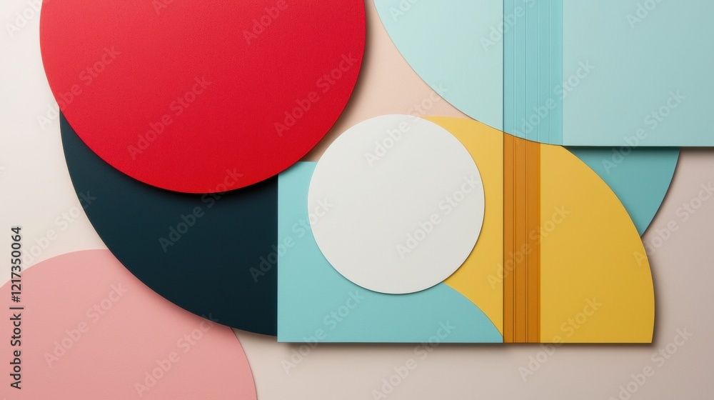 Poster abstract composition of different shapes and colors. on the left side of the image, there is a large