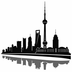 Monochrome Skyline Silhouette in Black and White