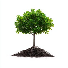 Small tree with complex mangrove root system isolated on a white background for natural studies and illustrations