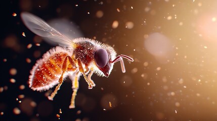 Naklejka premium Close up of a fly flying in the air with a blurred background of a measles infection illustration
