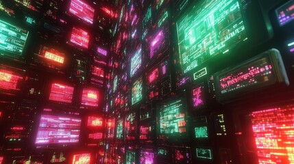 A blurred view of a modern data center corridor,