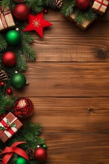 christmas decoration on wooden background