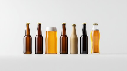 A minimalistic beer lineup with glowing brews on a white background