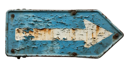 Blue Road Sign Arrow Pointing Left with Worn Texture